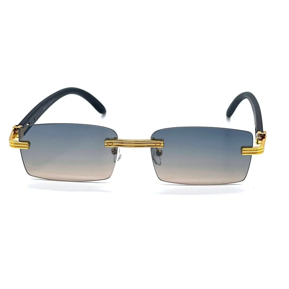 Rimless Sunglasses Men Rectangle Gold Frame Gradient Green‎ Lens Fashion Shades